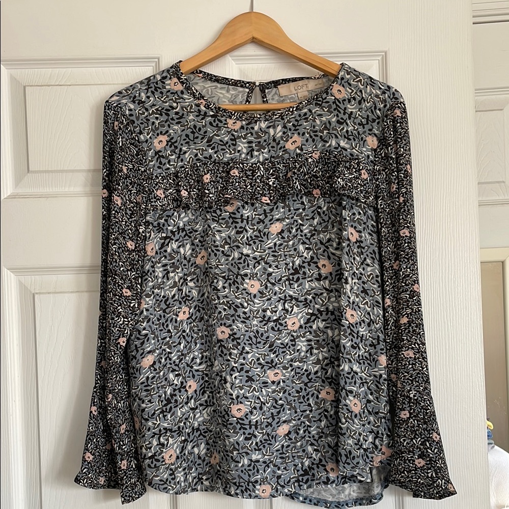 LOFT Floral Black and Pink Women's Top